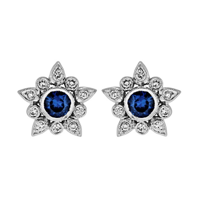 Diamond and Blue Sapphire Flower Earring 