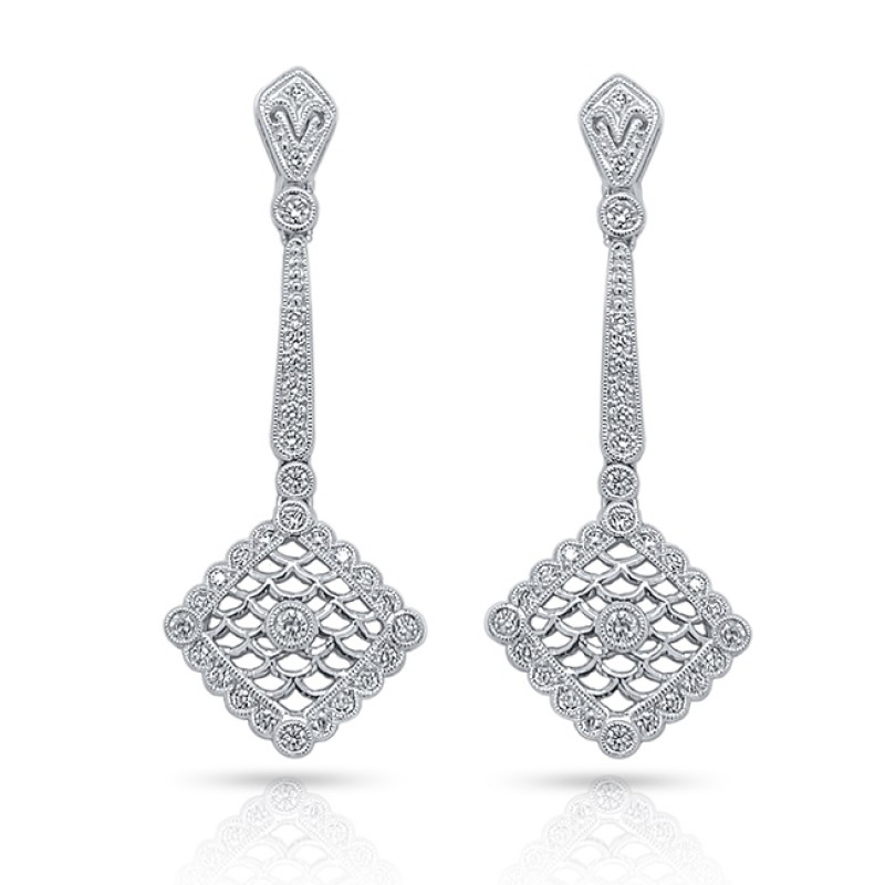 Diamond Art Deco Scalloped Dangle Earring 