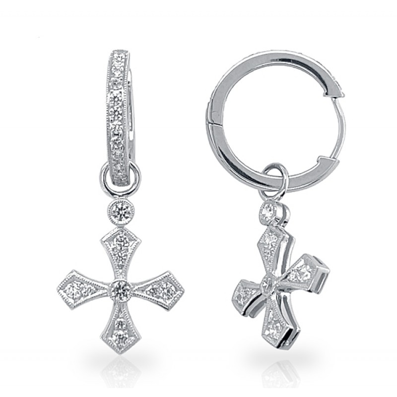 Diamond Huggie with Diamond Cross Dangle Earrings