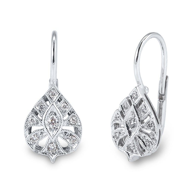 Elegant Pear Shaped Pave Diamond Leverback Earrings