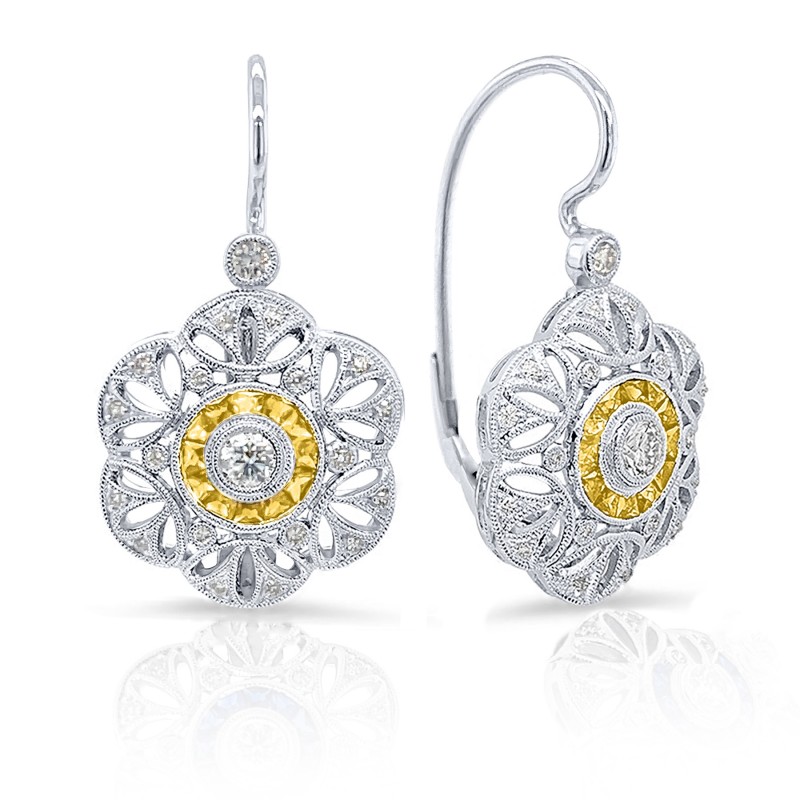Diamonds & Custom Cut Yellow Sapphires 3D Flower Lever Back Earrings