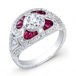 Antique Inspired Diamond & Ruby Engagement Ring