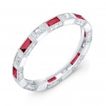 Bezel Set Baguette Rubies and Princess Cut Diamond Stackable Ring