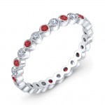 Bezel set diamond and ruby stackable ring