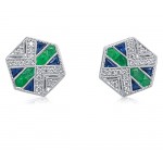Art Deco Custom Cut Sapphires and Emeralds Stud Earrings 