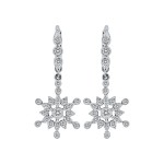Dangle Snowflakes, Mill Grained, Diamond, Lever Back Earring