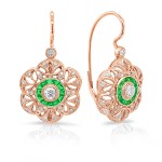 Diamonds & Custom Cut Emeralds 3D Flower Lever Back Earrings
