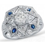Gordon Clark Antique 4 point star shape Diamond Engagement Ring with Blue Sapphires
