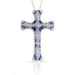 Cross Pendant with custom cut Blue Sapphires