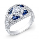Antique Inspired Diamond & Blue Sapphire Engagement Ring