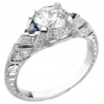 Diamond and Blue Sapphire Engagement Ring, Semi Mount