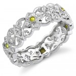 Eloquently Mill Grained Diamond and Yellow Sapphire Stackable Ring