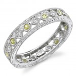 Lace Like Engraved & Mill Grained Satackable Ring With Round Brilliant Cut Diamonds and Yellow Sapphires