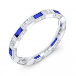 Bezel Set Baguette Blue Sapphires and Princess Cut Diamond ring