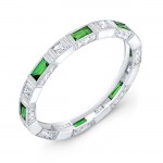 Bezel Set Baguette Tsavorite  and Princess Cut Diamond Stackable Ring