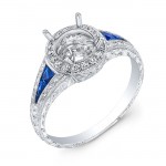 Diamond Halo & Blue Sapphire Engagement Ring