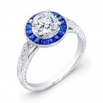 Art Deco Style Blue Sapphire and Diamond Engagement Ring