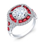 Art Deco Custom Cut Rubies and Diamond Ring