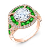 Art Deco Custom Cut Tsavorite and Diamond Ring