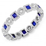 Bezel Set Princess Cut Blue Sapphire and Round Diamond Ring