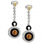 Diamond and Yellow Sapphire Art Deco Earrings With Onyx Accents