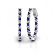 Inside Out Single Row Diamond and Blue Sapphire Hoop Earrings