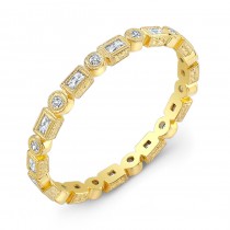 Engraved, Stackable Yellow Gold, Diamond Ring