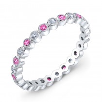 Bezel set diamond and pink sapphire stackable ring