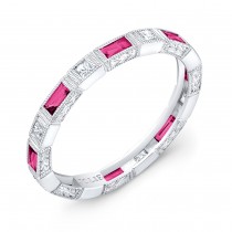 Bezel Set Baguette Pink Sapphires and Princess Cut Diamond Ring