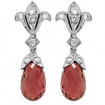 Diamond and Pink Tourmaline Briolette Earring 