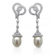 Abstract Heart Diamond and Pearl Drop Post Earring  