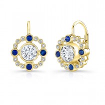 Diamond & Blue Sapphire Lever Back Earring. (Semi Mount)