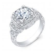 Gordon Clark Antique Inspired Diamond Halo Ring with Mill Grain and Hand Engraving