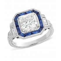 Gordon Clark Antique Custom Cut Blue Sapphire Halo Engagement Ring