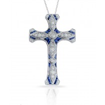 Cross Pendant with custom cut Blue Sapphires