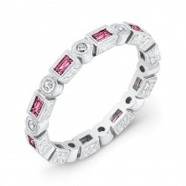 Baguette Pink Sapphire and Diamond Stackable Ring 