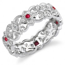 Eloquently Mill Grained Diamond and Ruby Stackable Ring