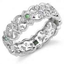 Eloquently Mill Grained Diamond and Tsavorite Stackable Ring