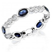Diamond and Custom Cut Oval Blue Sapphire Stackable Ring