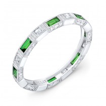 Bezel Set Baguette Tsavorite  and Princess Cut Diamond Stackable Ring