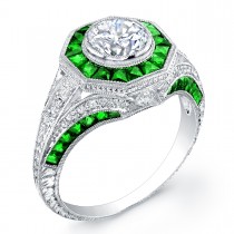 Art Deco Style Tsavorites and Diamond Engagement Ring