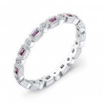 Hand Engraved Pink Sapphire and Diamond Stackable Ring Accented by Fine Mill Graining
