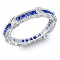 Diamond and sapphire engraved ring