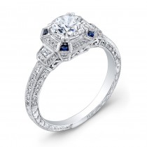 Art Deco Style, Diamond & Blue Sapphire Engagement Ring
