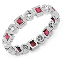 Bezel Set Princess Cut Pink Sapphire and Round Diamond Ring