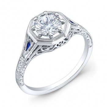 Antique Style, Engraved, Blue Sapphire Ring
