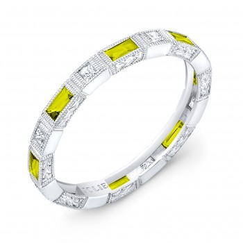 Bezel Set Baguette Yellow Sapphire and Princess Cut Diamond Stackable Ring