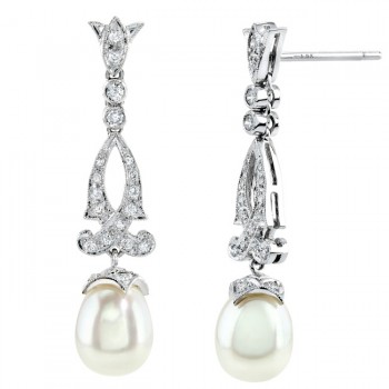 Diamond and pearl Filigree Earring 