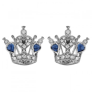 Diamond and Blue Sapphire Crown Earring 