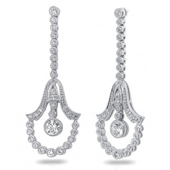Diamond Art Deco Bezel Dangle Earring 